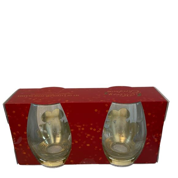 Set of 2 Gold Metal Glass Christmas Ornament Stemless Wine Glasses Holiday New - Picture 12 of 13